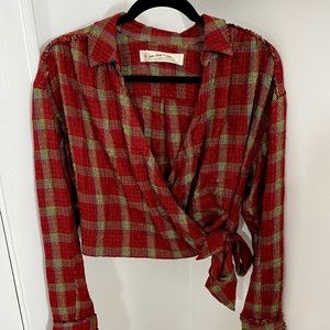 Free people plaid wrap around tied top